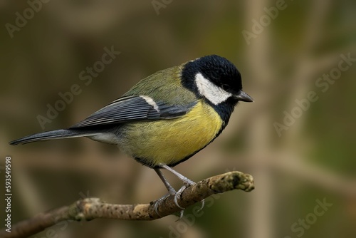 Great tit (Parus major) perched on a branch