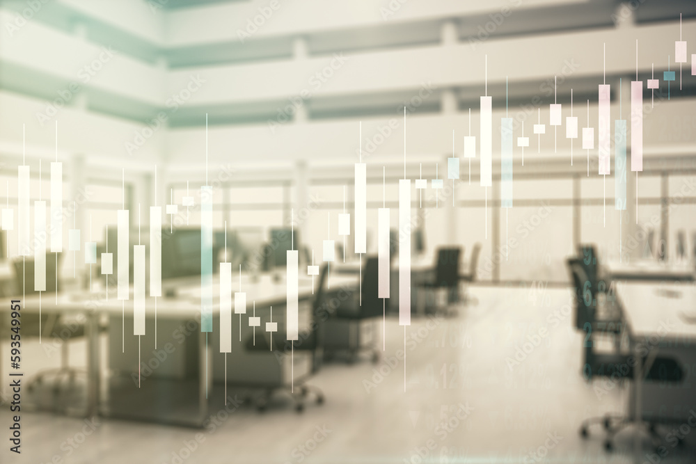 Double exposure of virtual creative financial diagram on a modern furnished office interior background, banking and accounting concept Double exposure of virtual creative financial diagram on a modern furnished office interior background, banking and accounting concept