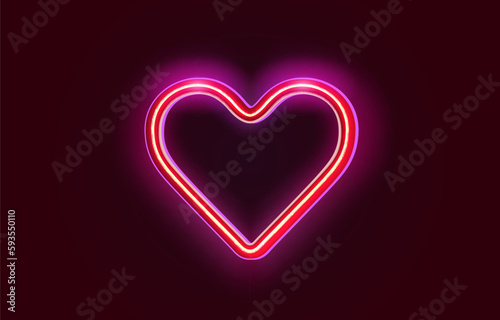 Neon heart signboard on the red background.