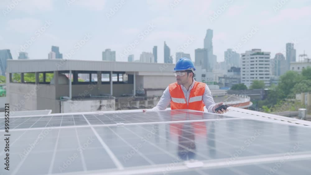 custom made wallpaper toronto digitalSolar farm renewable energy. Foreman is using a radio in the area of the solar panel and renewable energy.