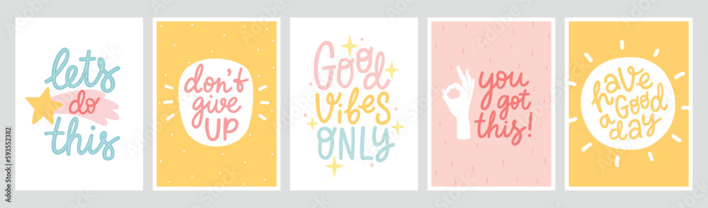 Good Vibes and positive thoughts letterings and other elements. Graphic posters,