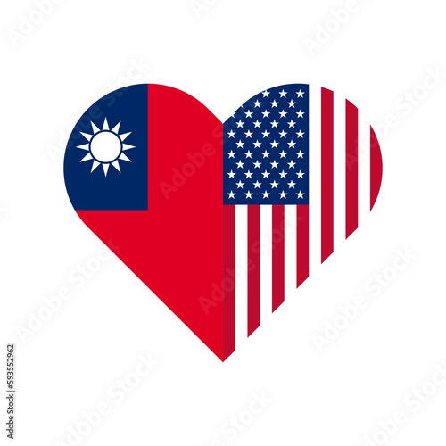 unity concept. heart shape icon with taiwan and american flags. vector illustration isolated on white background