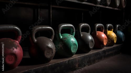 Kettlebells in Dark Room for Fitness Training - Generative ai