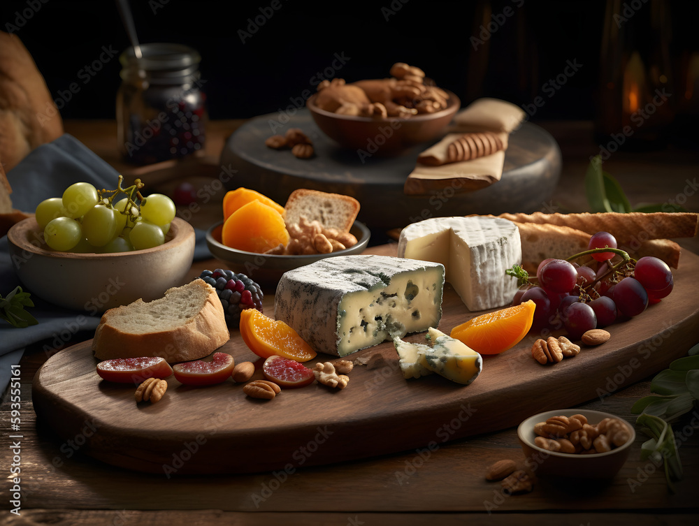 cheese, bread, grapes, wine serving platter, aesthetic, chic, gourmet meal cheese, bread, grapes, wine serving platter, aesthetic, chic, gourmet meal