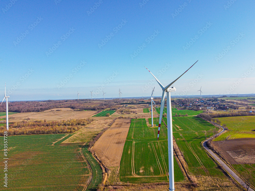 Aerial view of a wind farm in Poland. Renewable sources of electricity