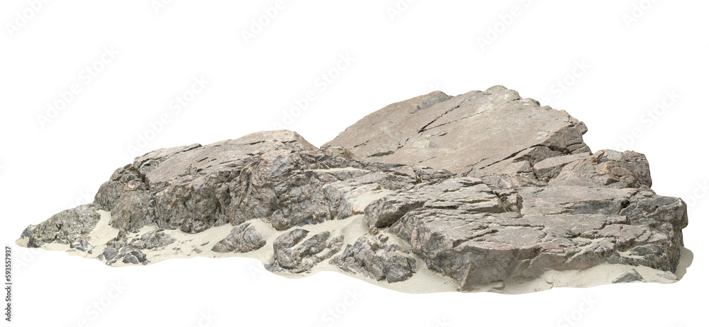 Rock stones on beach grounds cutout backgrounds 3d render png - obrazy, fototapety, plakaty 