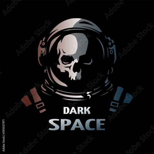 A dead astronaut in a space helmet on a dark background. Vector illustration.