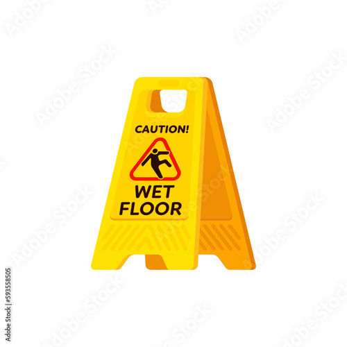 Yellow Caution Sign Wet Floor Isolated Symbol Isolated Sign Flat Style Vector Illustration Symbol on White Background