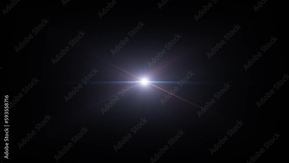 Abstract loop center white star optical shine light lens flares flickering animation background for screen project overlay. 4K seamless loop dynamic kinetic bright star light rays effect. 