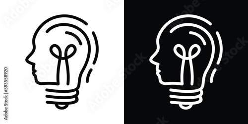 people intelligence logo and light bulb design line icon vector illustration