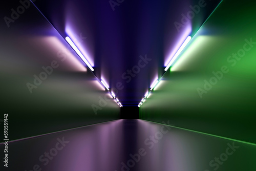 Colorful and dark corridor with spotlight