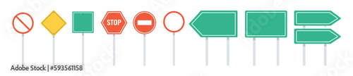 Flat road signs set. Isolated on white background. Vector.