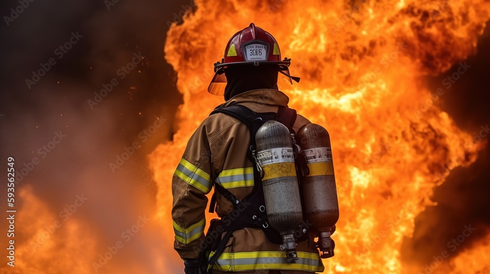 The Heroic Firefighter Battling an Epic Blaze. Generative AI The Heroic Firefighter Battling an Epic Blaze. Generative AI