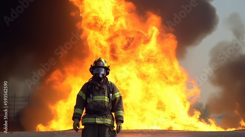 The Heroic Firefighter Battling an Epic Blaze. Generative AI