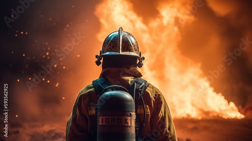 Fotografie, Tablou The Heroic Firefighter Battling an Epic Blaze. Generative AI