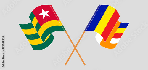 Crossed and waving flags of Togo and Buddhism