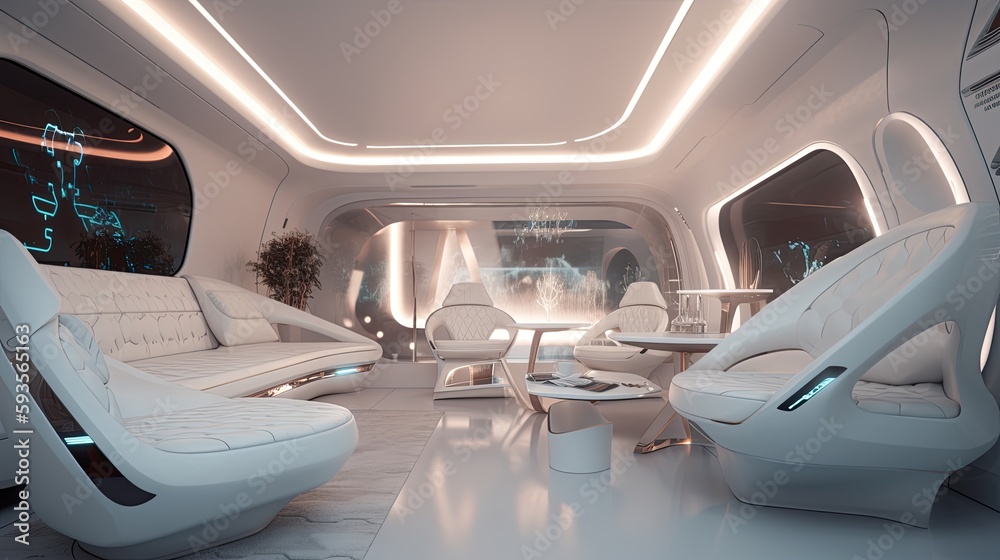 Futuristic autonomous self-driving Car Interior. Generative AI illustration
