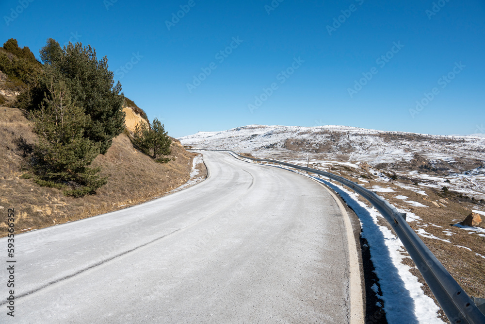 Valdelinares in snow winter landscape in Teruel mountains Aragon Spain Valdelinares in snow winter landscape in Teruel mountains Aragon Spain