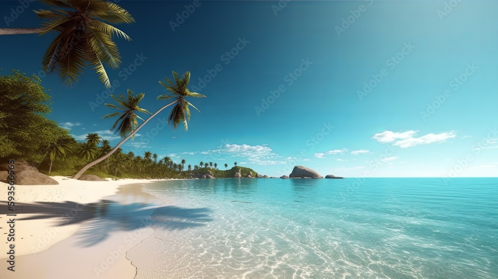 beach with palm trees. Generative AI illustration