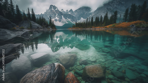 Panorama of a lake in Banff National Park, Alberta, Canada. ai generative © Oleksandr