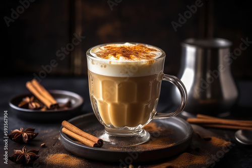 Dandelion Root Tea Latte With Honey And Cinnamon. Generative AI