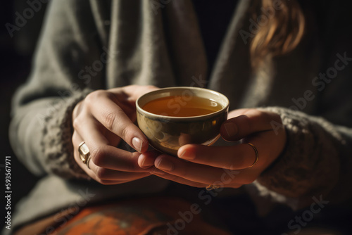 Person Holding Cup Of Ashwagandha Tea. Generative AI