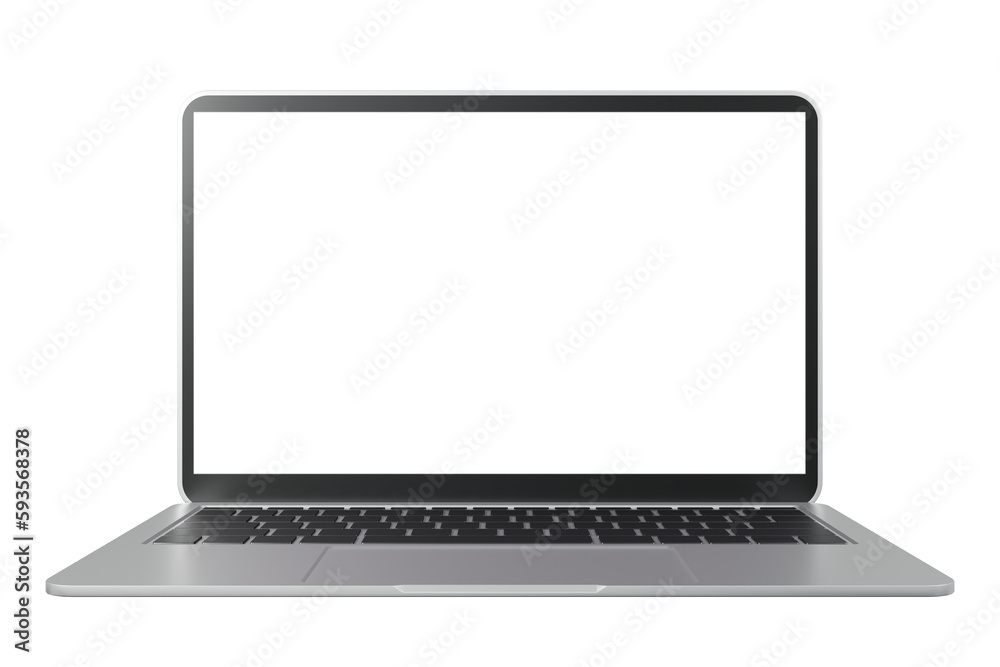 Laptop with blank screen or mock up computer for apply screen display on web and app isolated on white background, 3D render illustration - obrazy, fototapety, plakaty 
