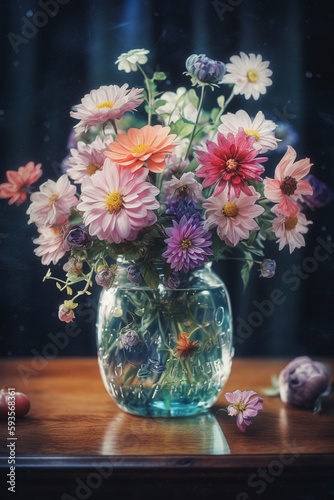 Vibrant Floral Arrangement in a Colorful Vase