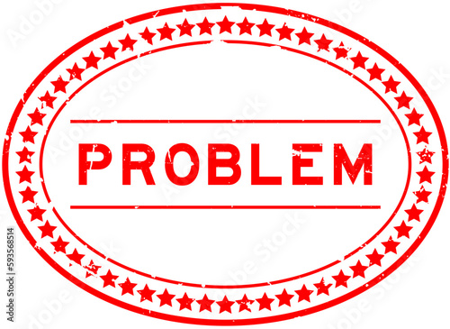 Grunge red problem word oval rubber seal stamp on white background