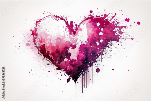 Pink Heart Shape Watercolor Design Isolated On White Background - Generative AI