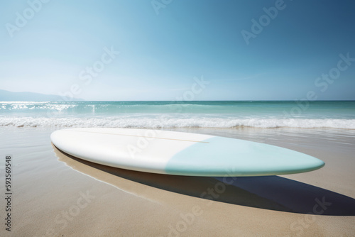 Beautiful surfboard on the beach background. Generative AI © tonktiti