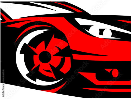 Vector color illustration with front side surface of a red sports car. Template for design