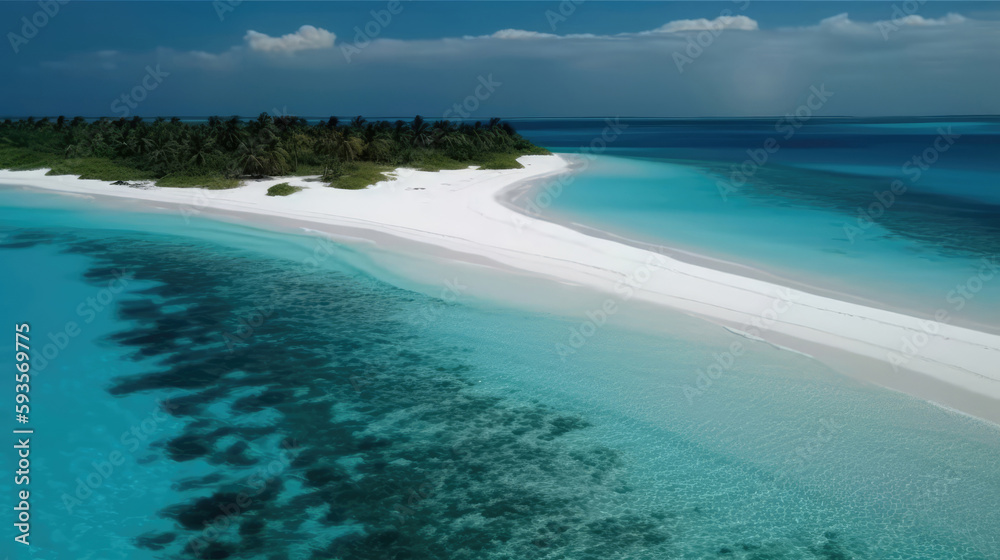 Aerial Of The White Sand Beaches Of Maldives. Generative AI