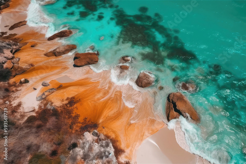 Aerial View Of Beach At The Bahama Bay Blue Beach. Generative AI