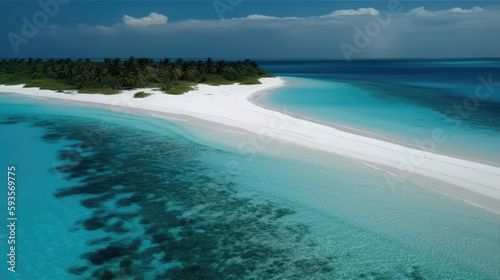 Aerial Of The White Sand Beaches Of Maldives. Generative AI © Anastasiia