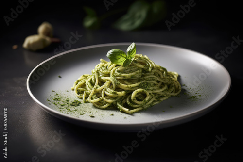 Pesto Alla Genovese On White Plate. Generative AI