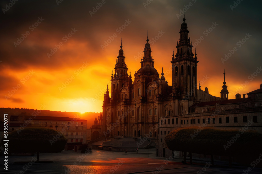 Panorama of Santiago de Compostela. Generative AI