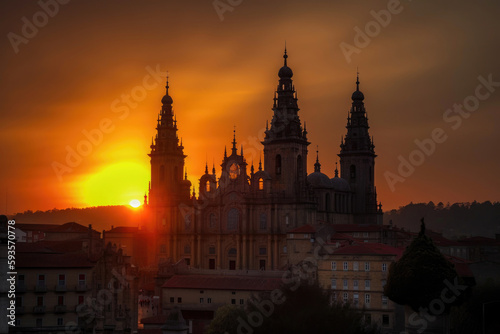 View of the cathedral of Santiago de Compostela. Generative AI