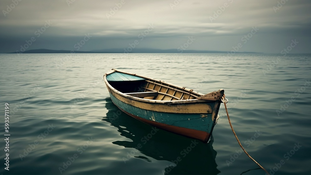 old wooden boat on a lake generative ai old wooden boat on a lake generative ai