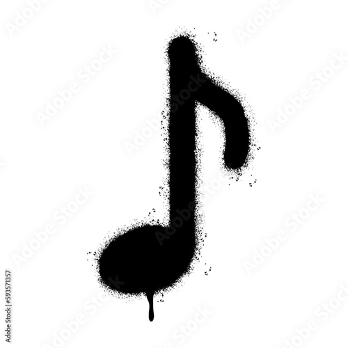 Spray Painted Graffiti eighth note Sprayed isolated with a white background. graffiti Note music icon with over spray in black over white.
