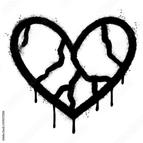 Spray Painted Graffiti Broken heart icon Word Sprayed isolated with a white background. graffiti love break icon with over spray in black over white.