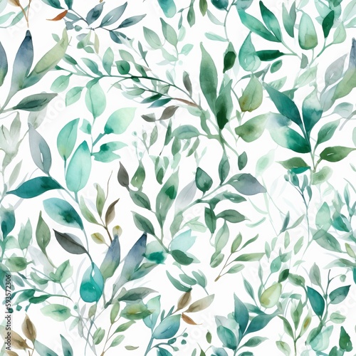 Solid watercolor make organize , a composition of green clears out and branches Seamless pattern,AI generation
