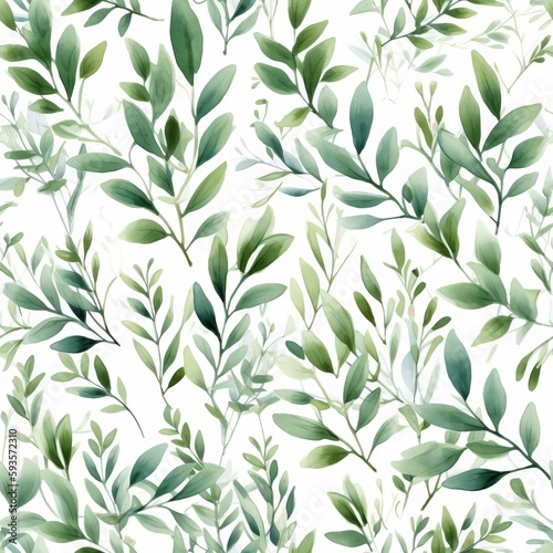Strong watercolor make organize   a composition of green clears out and branches Seamless pattern AI generation