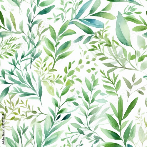 Strong watercolor make organize   a composition of green clears out and branches Seamless pattern AI generation