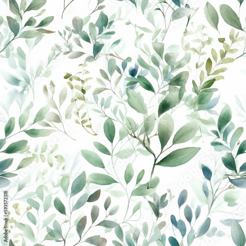 Watercolor botanical organize , a composition of green clears out and branches.Seamless pattern, AI Generated