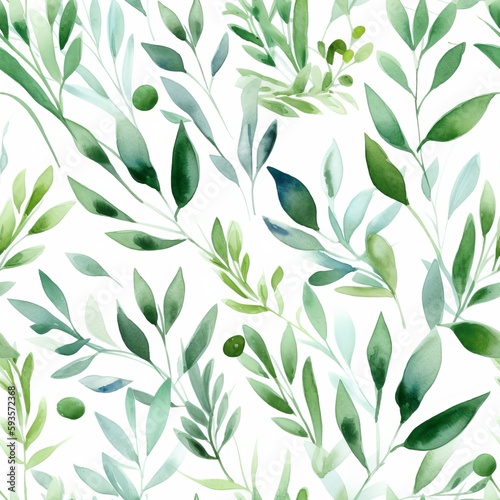 Watercolor botanical organize , a composition of green clears out and branches.Seamless pattern, AI Generated