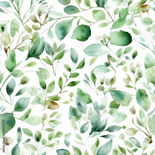 Solid watercolor make organize , a composition of green clears out and branches Seamless pattern,AI generation © BLACK AND WHITE LOGO