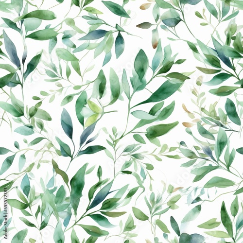 Watercolor botanical organize , a composition of green clears out and branches.Seamless pattern, AI Generated © LoFi J.