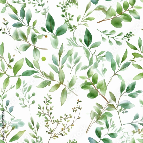 Watercolor botanical organize , a composition of green clears out and branches.Seamless pattern, AI Generated © BLACK AND WHITE LOGO