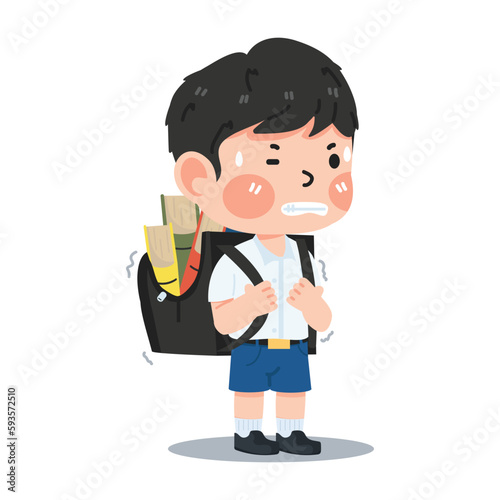 Boy student heavy bag cartoon